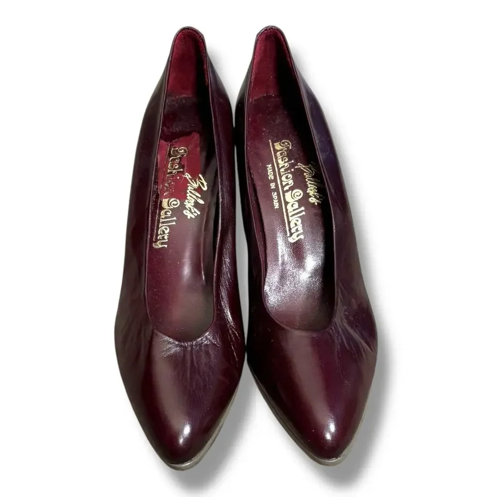Vintage 80s Burgundy Leather Heels Size 7N Miguel Hernandez Bullock’s Spain‎